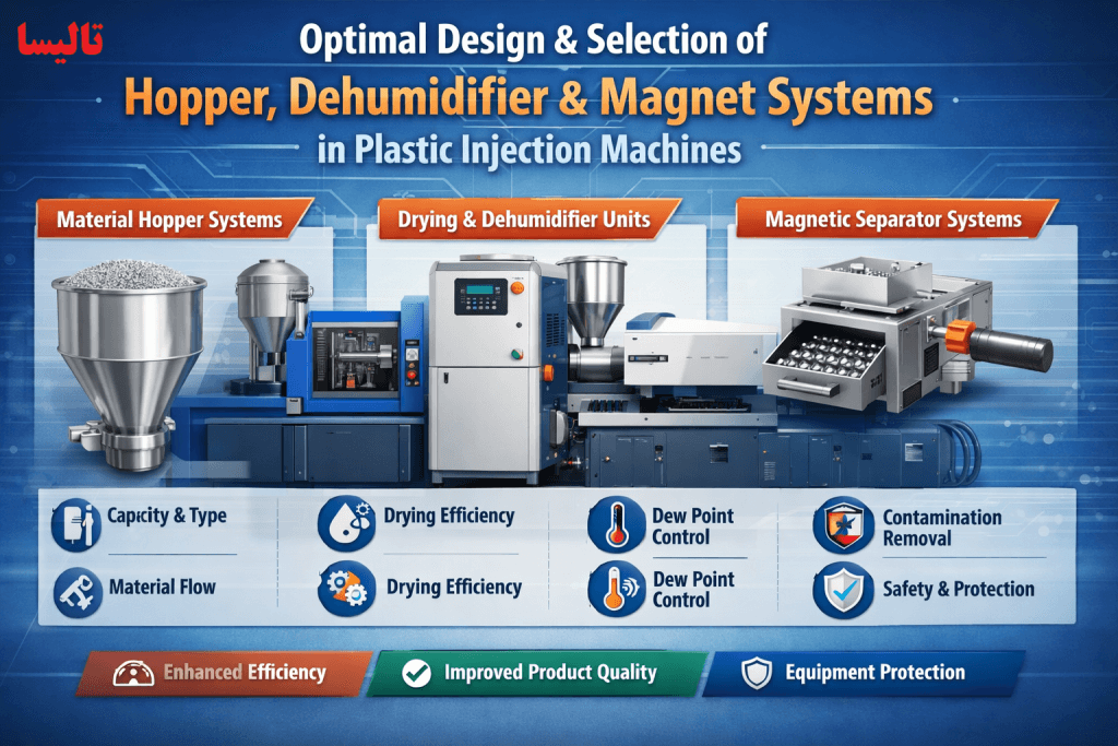 طراحی و انتخاب بهینه سیستم قیف، گازگیر و آهنربا در دستگاههای تزریق پلاستیک طراحی و انتخاب بهینه سیستم قیف، گازگیر و آهنربا در دستگاههای تزریق پلاستیک