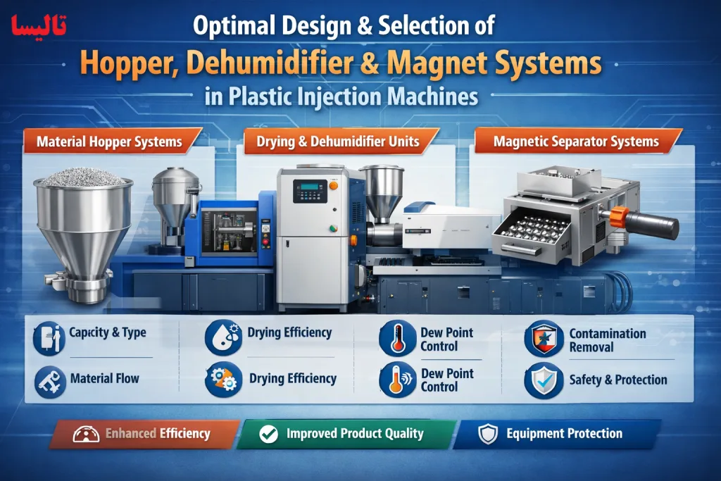 طراحی و انتخاب بهینه سیستم قیف، گازگیر و آهنربا در دستگاههای تزریق پلاستیک طراحی و انتخاب بهینه سیستم قیف، گازگیر و آهنربا در دستگاههای تزریق پلاستیک