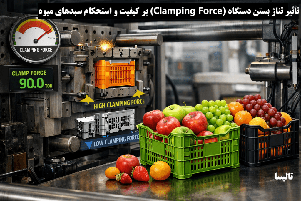 تأثیر تناژ بستن دستگاه (Clamping Force) بر کیفیت و استحکام سبدهای میوه | راهنمای جامع تنظیم فشار